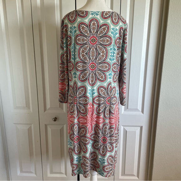 Maggy L Paisley Print Dress Womens 14 Floral Boho Liquid Knit 3/4 Sleeves Office - Picture 5 of 11